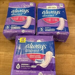 Always Discreet Incontinence Pad Heavy Absorbency, 5 Drops, Long, 78 + 28 6 Drop